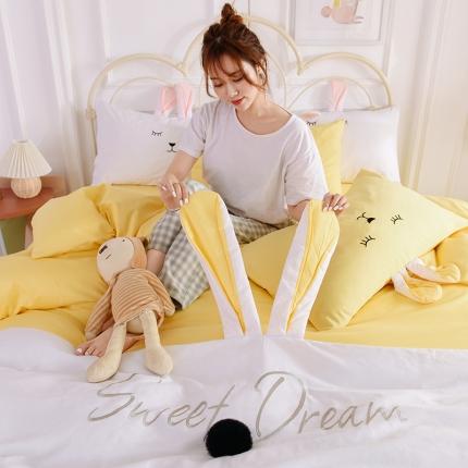 91家纺网 家纺一手货源 找家纺 漫调家纺  2019新款ins爆款全棉兔耳朵四件套 芒果黄