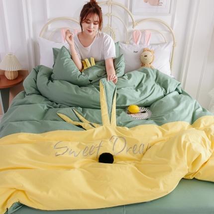 91家纺网 家纺一手货源 找家纺 漫调家纺  2019新款ins爆款全棉兔耳朵四件套 祖母绿