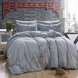 云梦居 刺绣活性印染时尚水洗棉四件套花颜-蓝