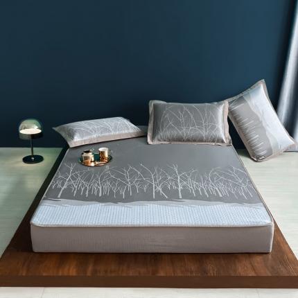 91家纺网 家纺一手货源 找家纺 鼎飞 2020新款高端提花冰丝凉席 漫步森林-床包式凉席