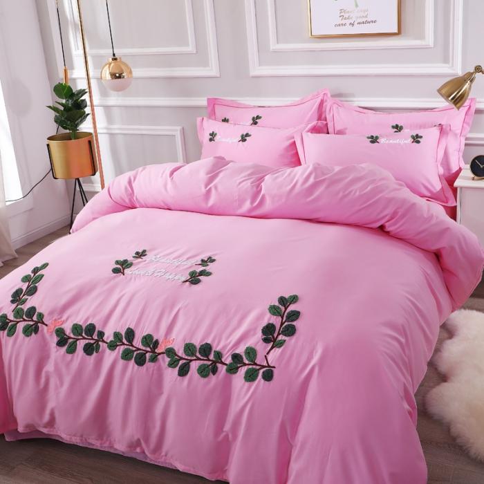 91家纺网 家纺一手货源 找家纺 13372田园风全棉毛巾绣四件套纯棉绣花全棉刺绣爱之蔓粉