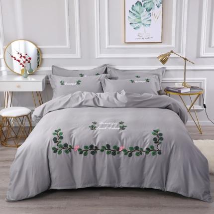 13372田园风全棉毛巾绣四件套纯棉绣花全棉刺绣爱之蔓灰色