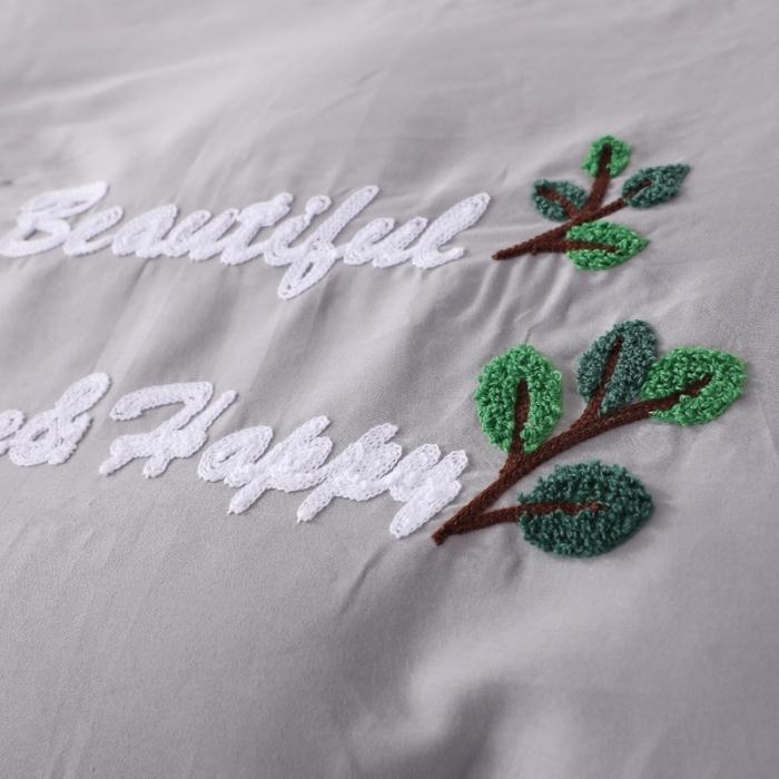 91家纺网 家纺一手货源 找家纺 13372田园风全棉毛巾绣四件套纯棉绣花全棉刺绣爱之蔓灰色