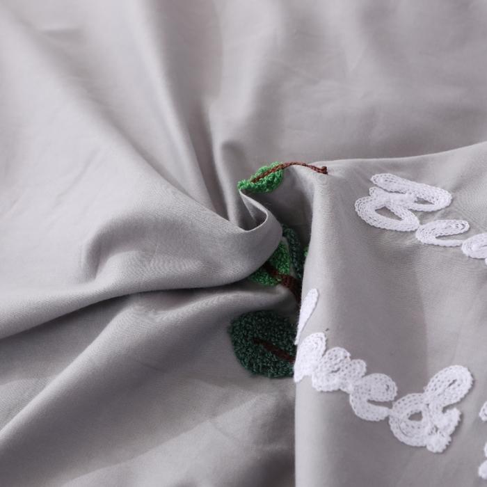 91家纺网 家纺一手货源 找家纺 13372田园风全棉毛巾绣四件套纯棉绣花全棉刺绣爱之蔓灰色