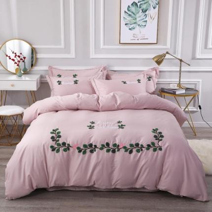 13372田园风全棉毛巾绣四件套纯棉绣花全棉刺绣爱之蔓裸粉