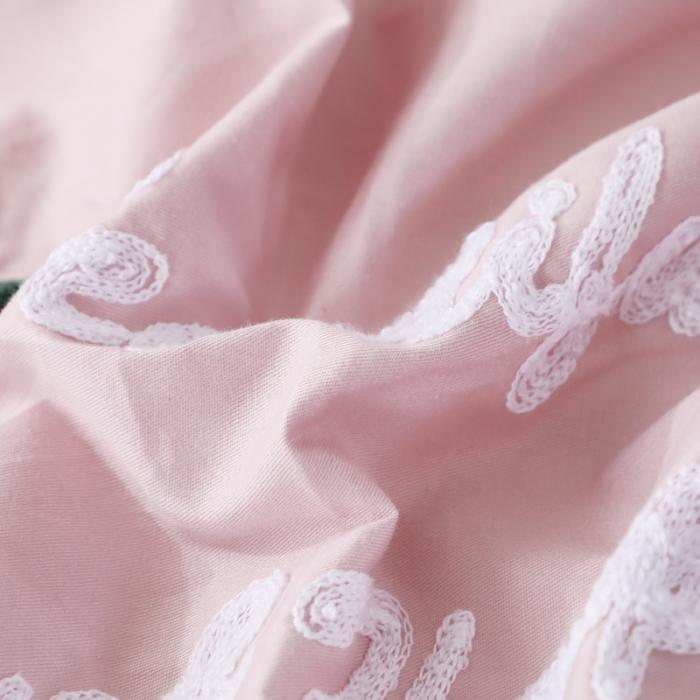 91家纺网 家纺一手货源 找家纺 13372田园风全棉毛巾绣四件套纯棉绣花全棉刺绣爱之蔓裸粉