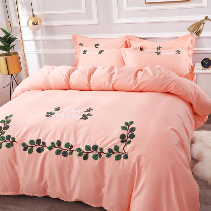 91家纺网 家纺一手货源 找家纺 13372田园风全棉毛巾绣四件套纯棉绣花全棉刺绣爱之蔓玉色