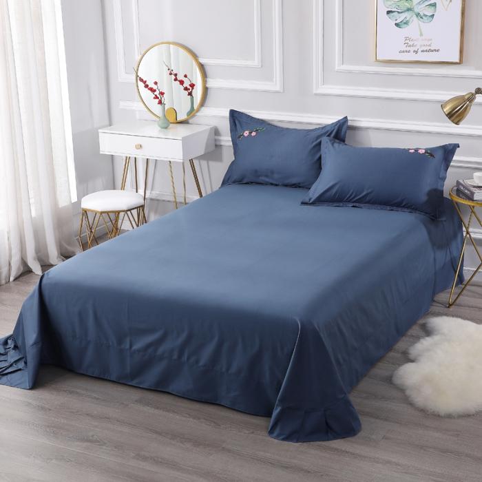 91家纺网 家纺一手货源 找家纺 13372田园风全棉毛巾绣四件套纯棉绣花全棉刺绣桃花朵朵藏青