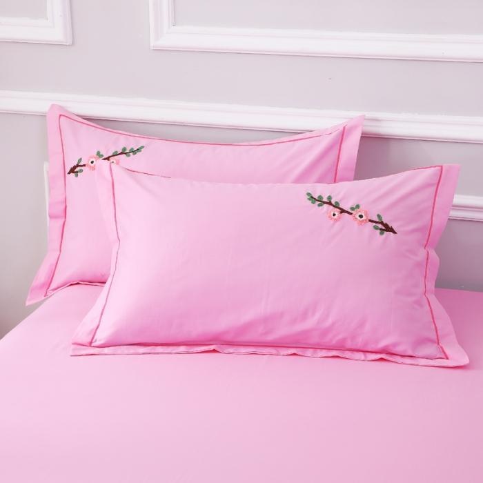 91家纺网 家纺一手货源 找家纺 13372田园风全棉毛巾绣四件套纯棉绣花全棉刺绣桃花朵朵粉色