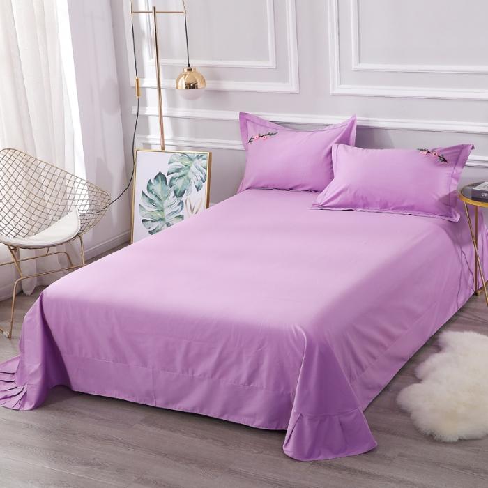 91家纺网 家纺一手货源 找家纺 13372田园风全棉毛巾绣四件套纯棉绣花全棉刺绣桃花朵朵紫色