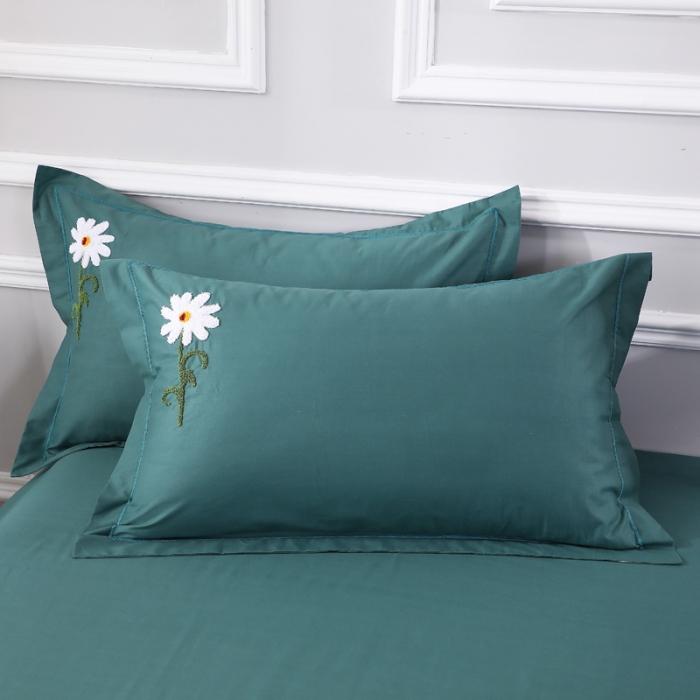 91家纺网 家纺一手货源 找家纺 13372田园风全棉毛巾绣四件套纯棉绣花全棉刺绣夏花绽放墨绿