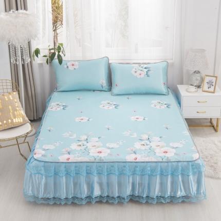 91家纺网 家纺一手货源 找家纺 雨洋2025新款机洗印花床裙凉席 梦寻芳菲-主