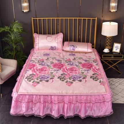 雨洋2025新款机洗印花床裙凉席 花开盛世