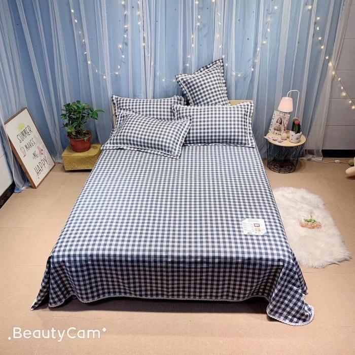 91家纺网 家纺一手货源 找家纺 仟网汇2020新款纯棉老粗布三件套凉席 藏蓝小格