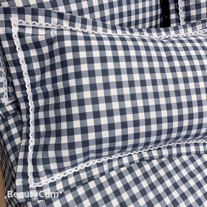 91家纺网 家纺一手货源 找家纺 仟网汇2020新款纯棉老粗布三件套凉席 藏蓝小格