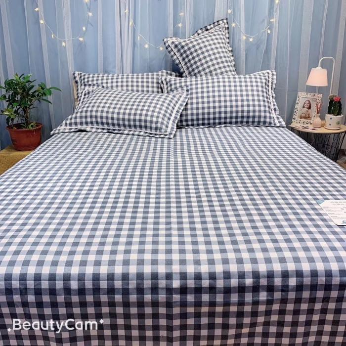 91家纺网 家纺一手货源 找家纺 仟网汇2020新款纯棉老粗布三件套凉席 藏蓝小格