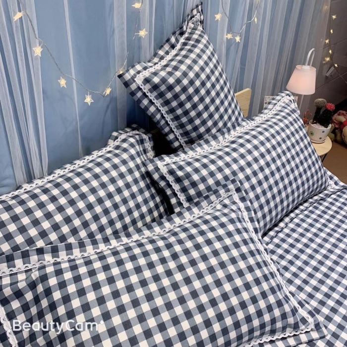 91家纺网 家纺一手货源 找家纺 仟网汇2020新款纯棉老粗布三件套凉席 藏蓝小格