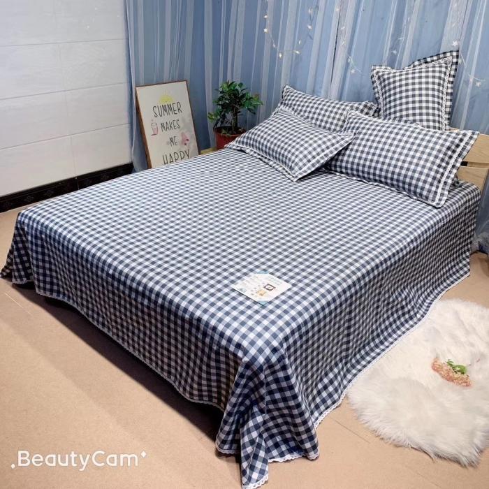 91家纺网 家纺一手货源 找家纺 仟网汇2020新款纯棉老粗布三件套凉席 藏蓝小格