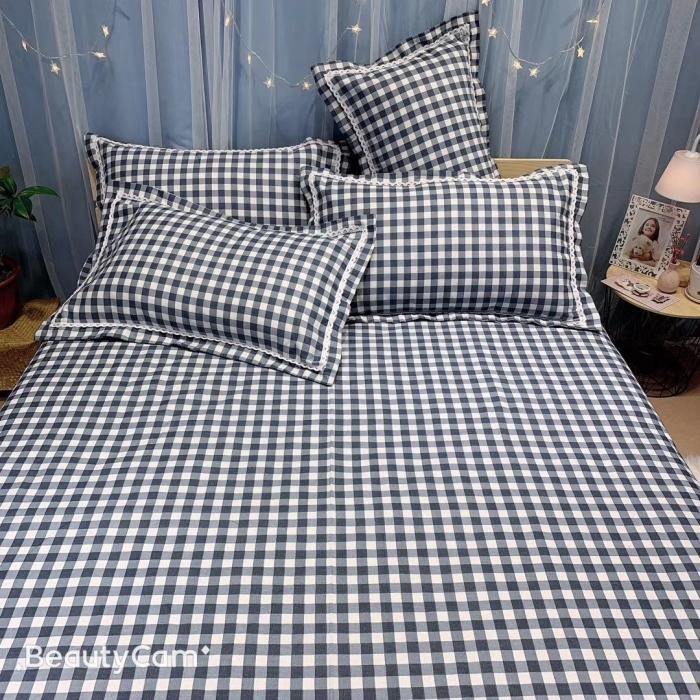 91家纺网 家纺一手货源 找家纺 仟网汇2020新款纯棉老粗布三件套凉席 藏蓝小格