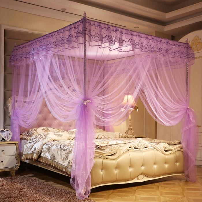 91家纺网 家纺一手货源 找家纺 迷仙巢 2022新款落地三开门蚊帐C18一生有你系列 紫色