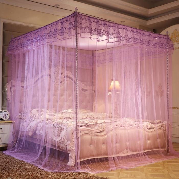 91家纺网 家纺一手货源 找家纺 迷仙巢 2022新款落地三开门蚊帐C18一生有你系列 紫色