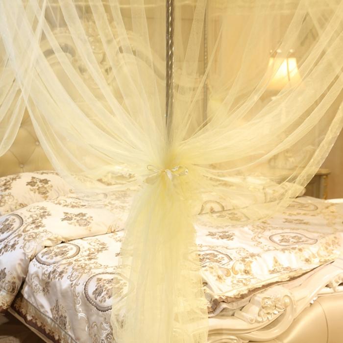 91家纺网 家纺一手货源 找家纺 迷仙巢2022新款落地三开门蚊帐C18一生有你系列 米黄