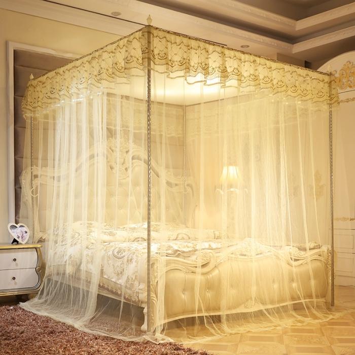 91家纺网 家纺一手货源 找家纺 迷仙巢2022新款落地三开门蚊帐C18一生有你系列 米黄