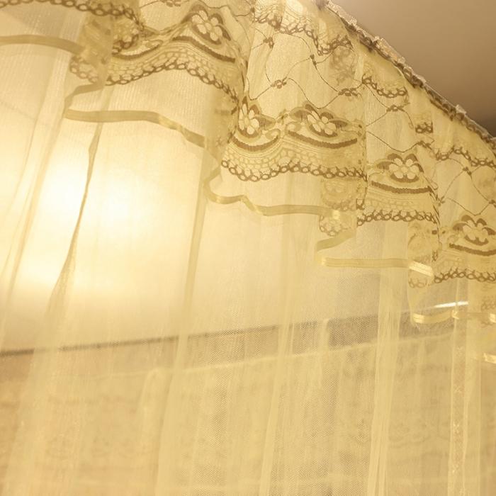 91家纺网 家纺一手货源 找家纺 迷仙巢2022新款落地三开门蚊帐C18一生有你系列 米黄