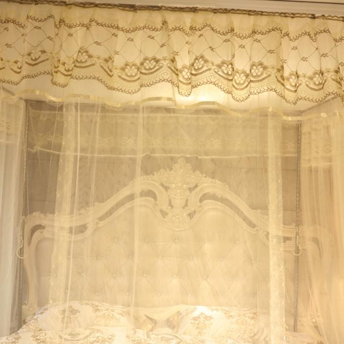 91家纺网 家纺一手货源 找家纺 迷仙巢2022新款落地三开门蚊帐C18一生有你系列 米黄