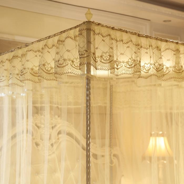 91家纺网 家纺一手货源 找家纺 迷仙巢2022新款落地三开门蚊帐C18一生有你系列 米黄