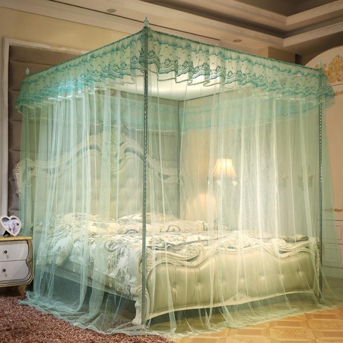 91家纺网 家纺一手货源 找家纺 迷仙巢2022新款落地三开门蚊帐C18一生有你系列 兰色