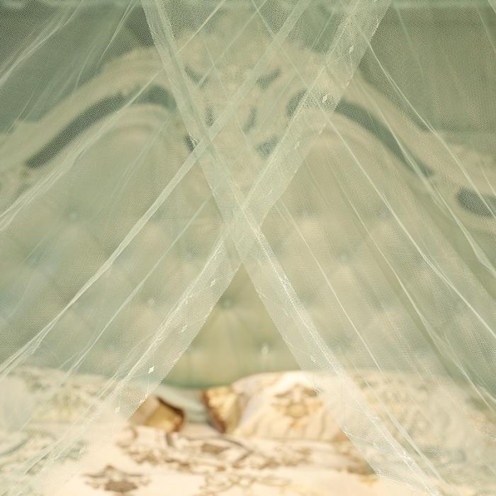 91家纺网 家纺一手货源 找家纺 迷仙巢2022新款落地三开门蚊帐C18一生有你系列 兰色