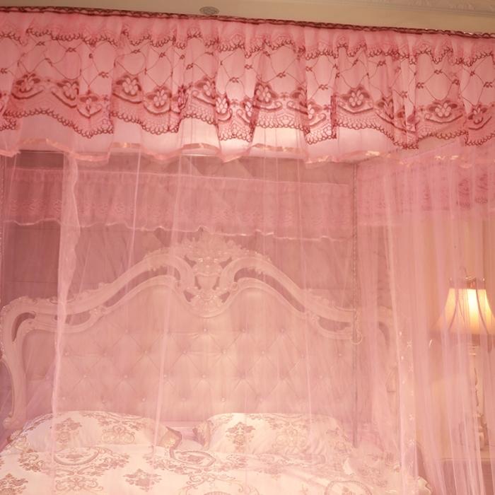 91家纺网 家纺一手货源 找家纺 迷仙巢2022新款落地三开门蚊帐C18一生有你系列 粉红