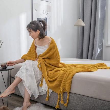 91家纺网 家纺一手货源 找家纺 暖绵绵 新品映曼毯子针织毯子线毯 姜黄