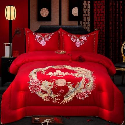 91家纺网 家纺一手货源 找家纺 总玉雅2025婚庆被子磨毛绣花大豆春秋被冬被喜被芯含包装袋 