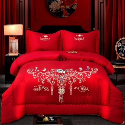 91家纺网 家纺一手货源 找家纺 玉雅家 婚庆磨毛绣花大豆春秋被冬被喜被被芯含包装袋 相亲相爱