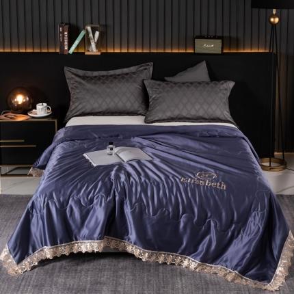 91家纺网 家纺一手货源 找家纺 米奈 2020新款水洗真丝蕾丝绣花夏被-依莎 宝石蓝