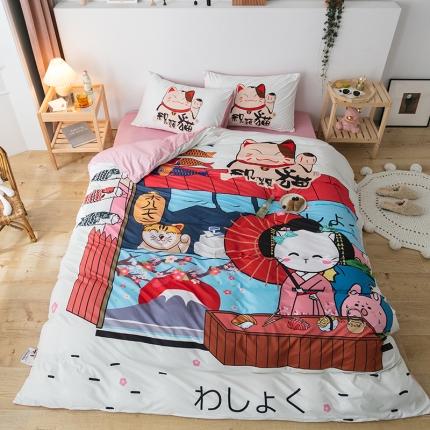 91家纺网 家纺一手货源 找家纺 （总）爱缦 2020新款日系针织棉数码大版印花四件套