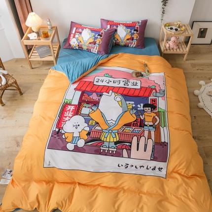 91家纺网 家纺一手货源 找家纺 （总）爱缦 2020新款日系针织棉数码大版印花四件套