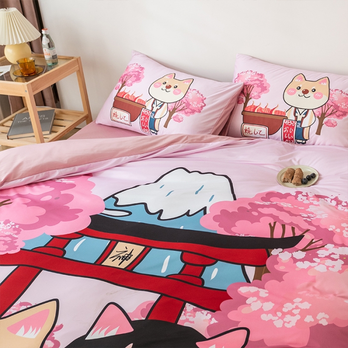 91家纺网 家纺一手货源 找家纺 （总）爱缦 2020新款日系针织棉数码大版印花四件套