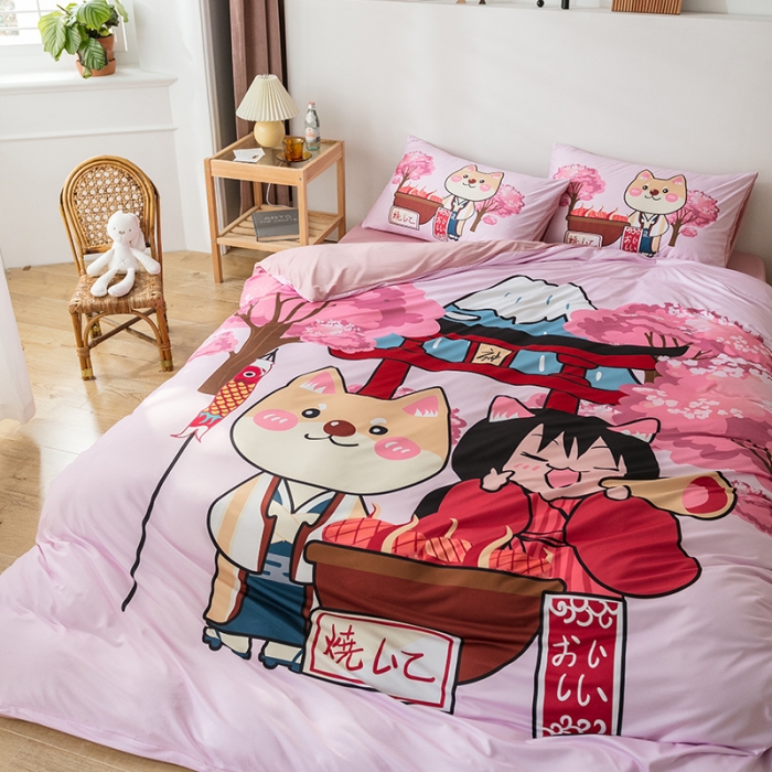 91家纺网 家纺一手货源 找家纺 （总）爱缦 2020新款日系针织棉数码大版印花四件套