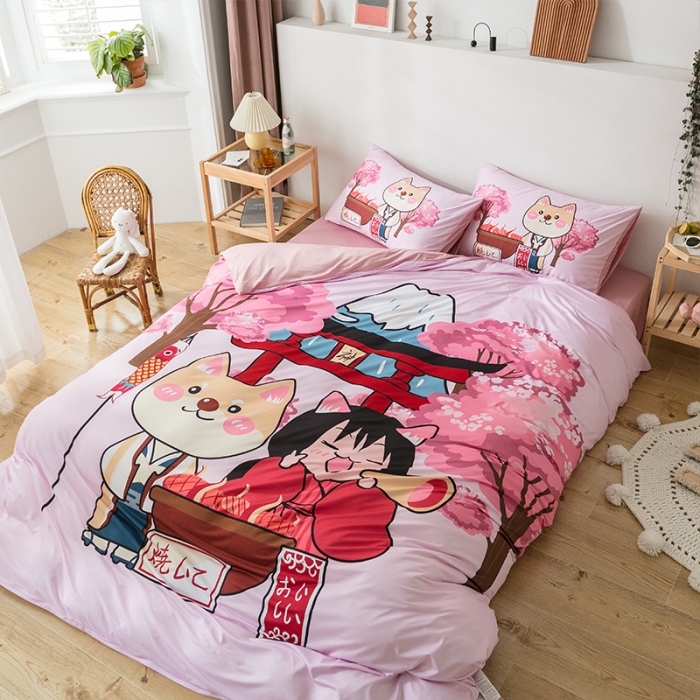 91家纺网 家纺一手货源 找家纺 （总）爱缦 2020新款日系针织棉数码大版印花四件套