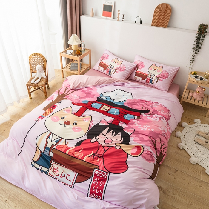 91家纺网 家纺一手货源 找家纺 （总）爱缦 2020新款日系针织棉数码大版印花四件套