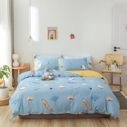 91家纺网 家纺一手货源 找家纺 （总）爱缦 2020日系针织棉数码小版印花四件套