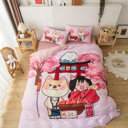 91家纺网 家纺一手货源 找家纺 爱缦 2020新款日系针织棉数码大版印花四件套 柴犬先生