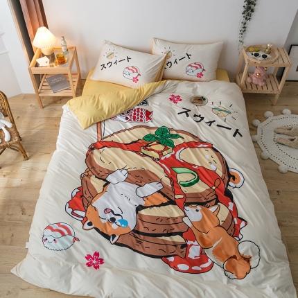 91家纺网 家纺一手货源 找家纺 爱缦 2020新款日系针织棉数码大版印花四件套 汪汪星人