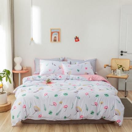 91家纺网 家纺一手货源 找家纺 爱缦 2020日系针织棉数码小版印花四件套 飞舞蒲公英