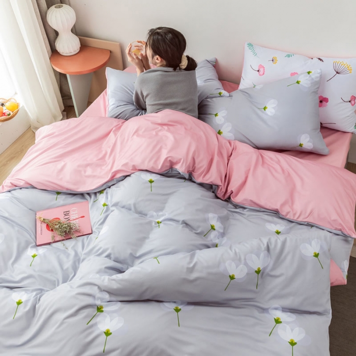 91家纺网 家纺一手货源 找家纺 爱缦 2020日系针织棉数码小版印花四件套 四叶草