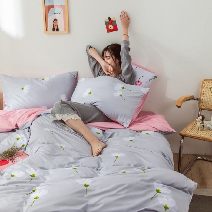 91家纺网 家纺一手货源 找家纺 爱缦 2020日系针织棉数码小版印花四件套 四叶草