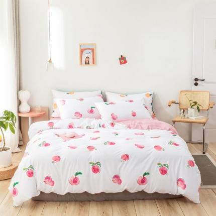 91家纺网 家纺一手货源 找家纺 爱缦 2020日系针织棉数码小版印花四件套 红富苹果